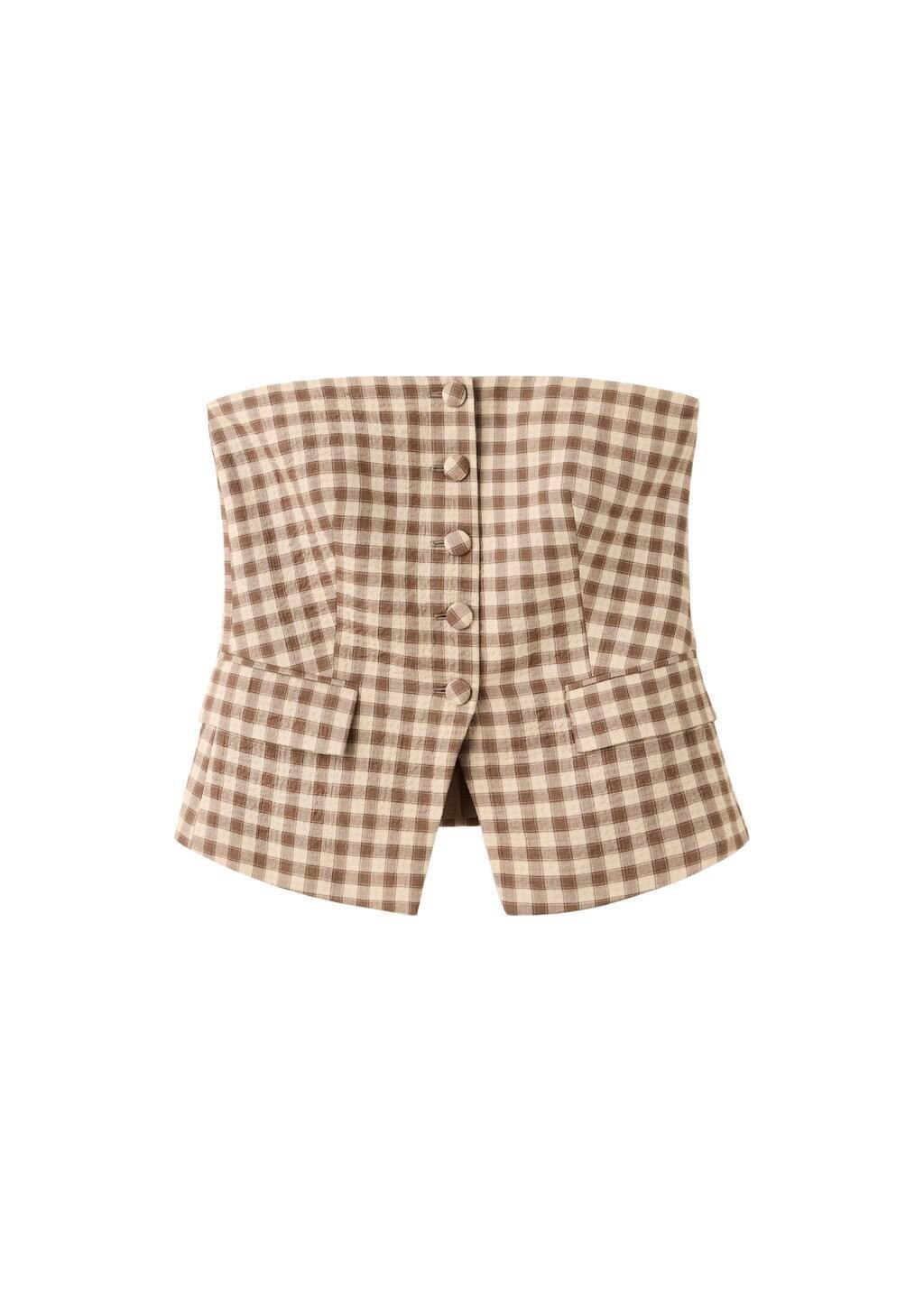 Brown Bandeau Top In Gingham Checks, Brown, medium