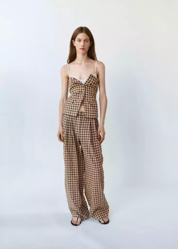 Brown Bandeau Top In Gingham Checks, Brown, medium