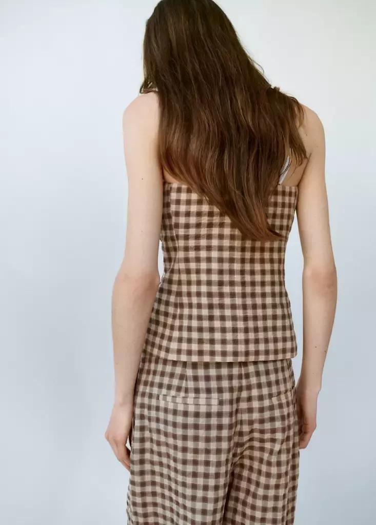 Brown Bandeau Top In Gingham Checks, Brown, large image number 3