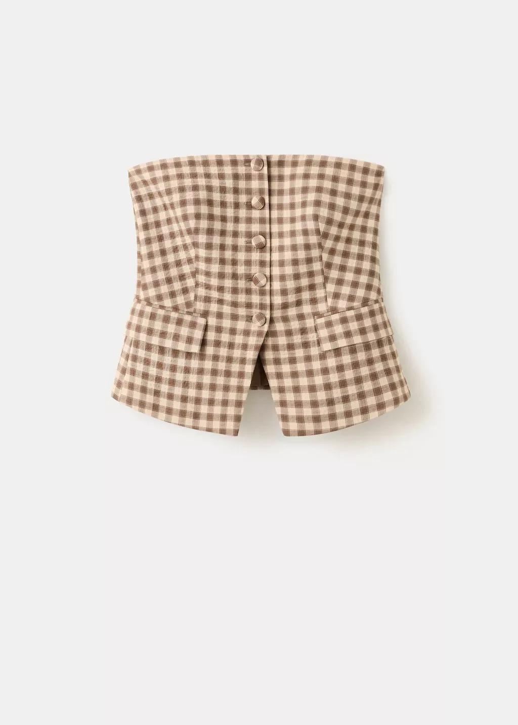 Brown Bandeau Top In Gingham Checks, Brown, large image number 5