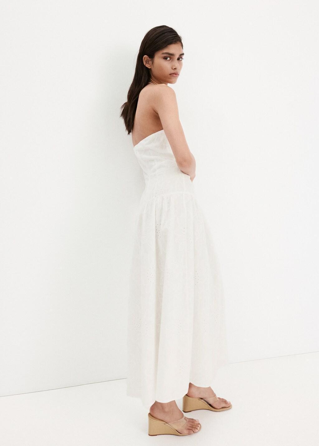 White Halter Dress With Broderie Anglaise, Natural White, large image number 2