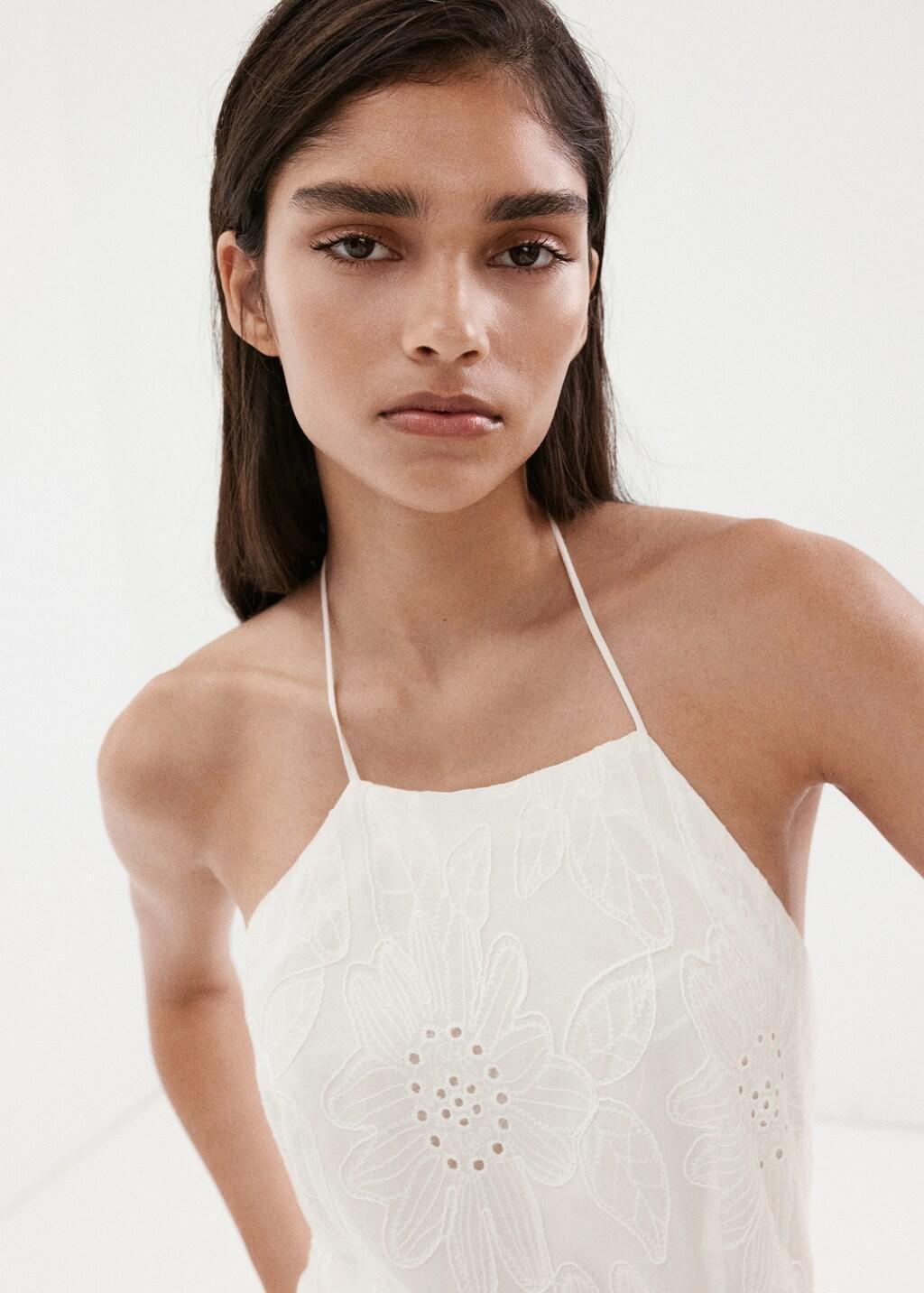 White Halter Dress With Broderie Anglaise, Natural White, large image number 4