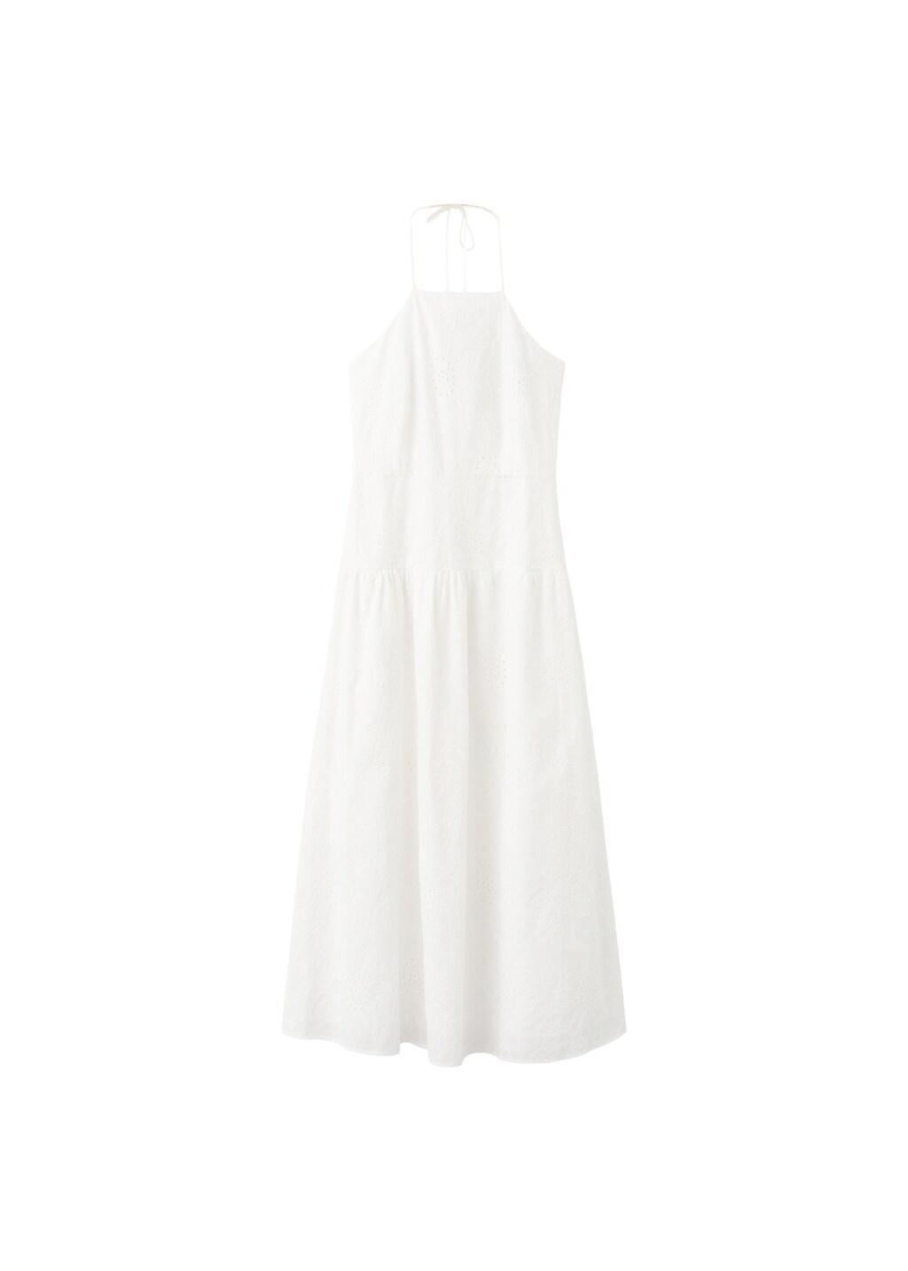 White Halter Dress With Broderie Anglaise, Natural White, large image number 6