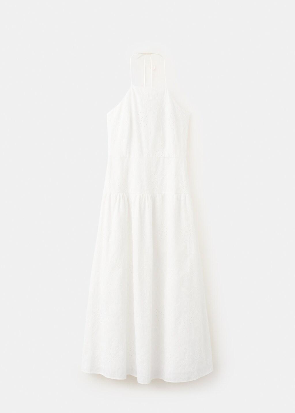 White Halter Dress With Broderie Anglaise, Natural White, large image number 7