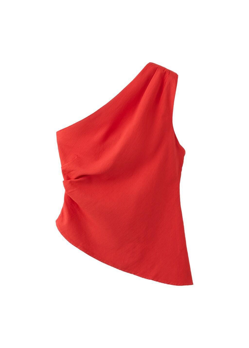 Red Asymmetric Top With Draped Detail, Red, large image number 4