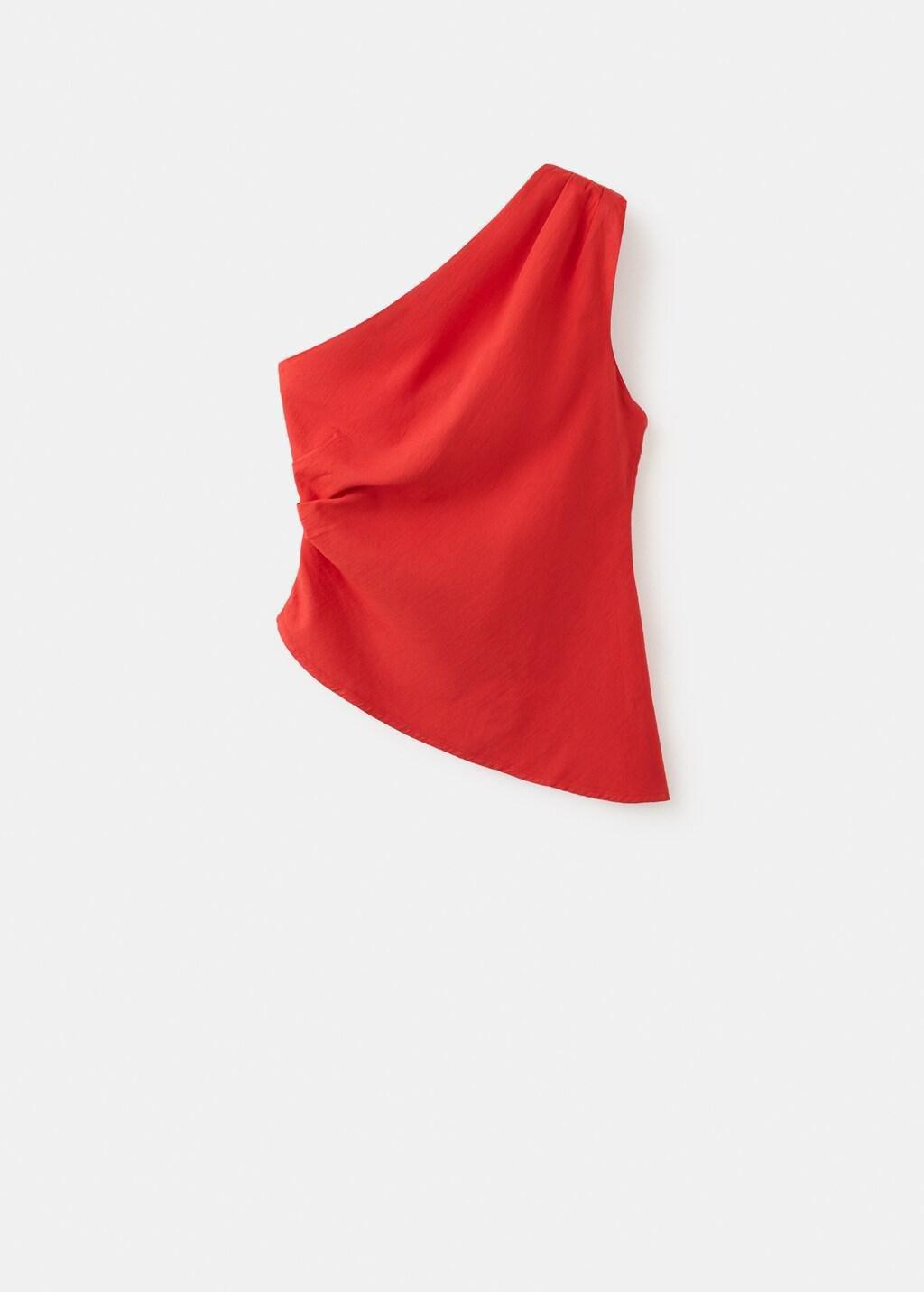 Red Asymmetric Top With Draped Detail, Red, large image number 5
