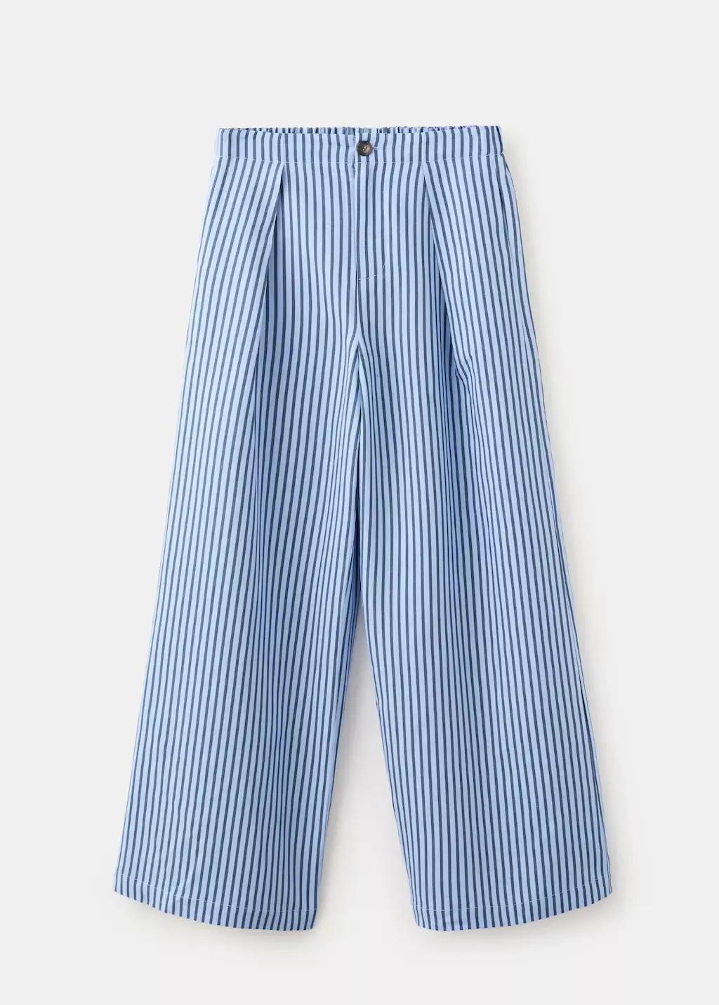 Blue Lt Pastel Striped Flowy Trousers, Light-Pastel Blue, large image number 5