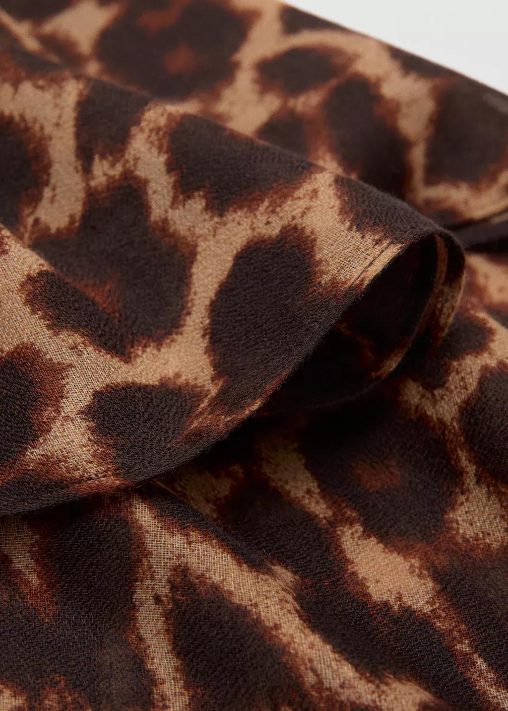 BROWN Leopard print foulard with frayed edges, Dark Brown, large image number 0
