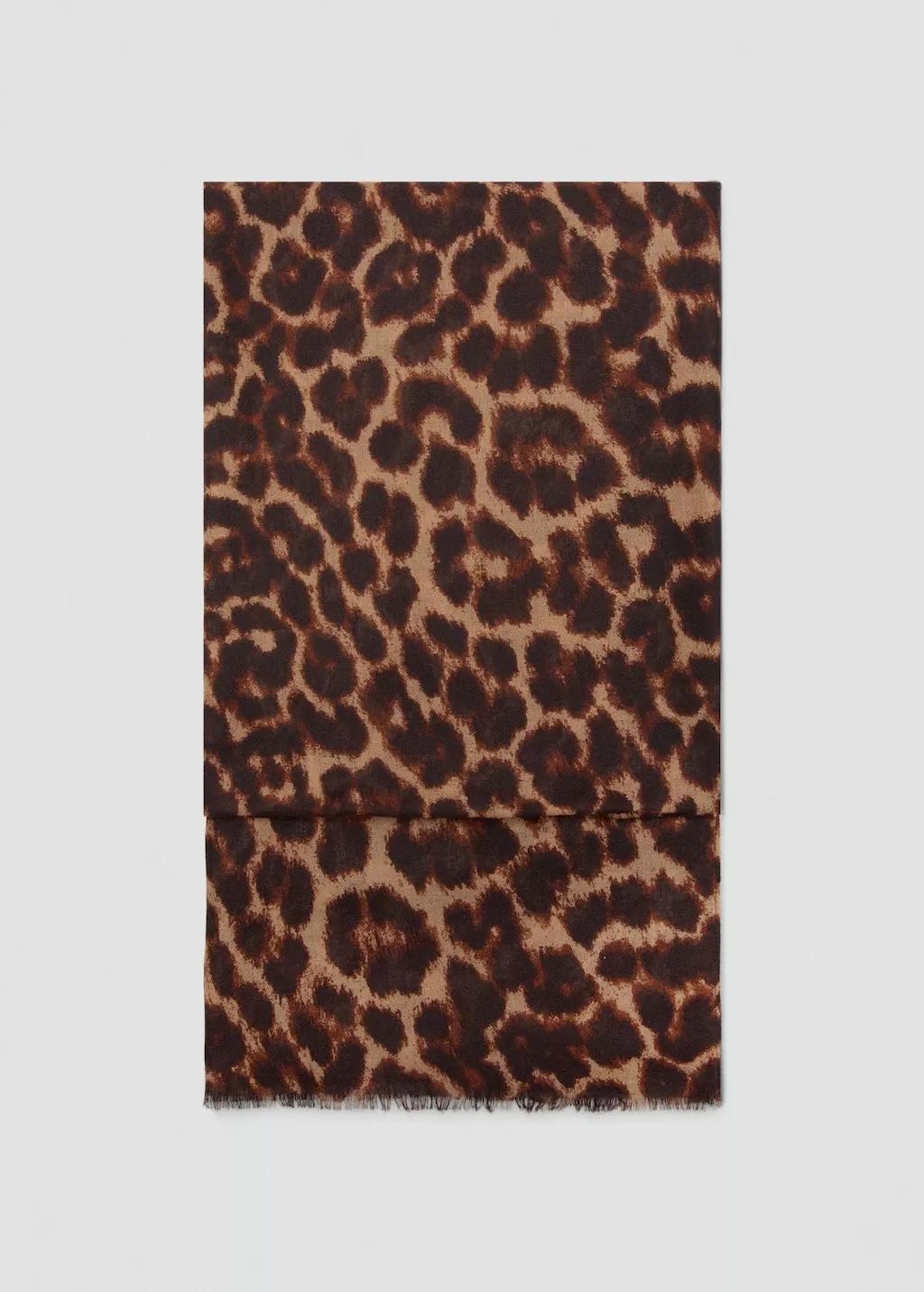 BROWN Leopard print foulard with frayed edges, Dark Brown, medium