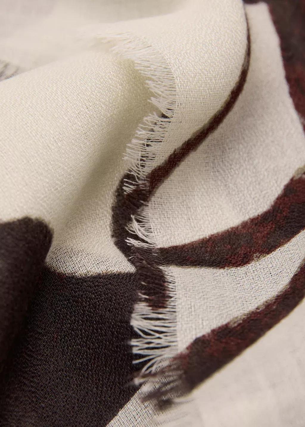 Brown Printed Scarf With Frayed Finishes, Dark Brown, large image number 0