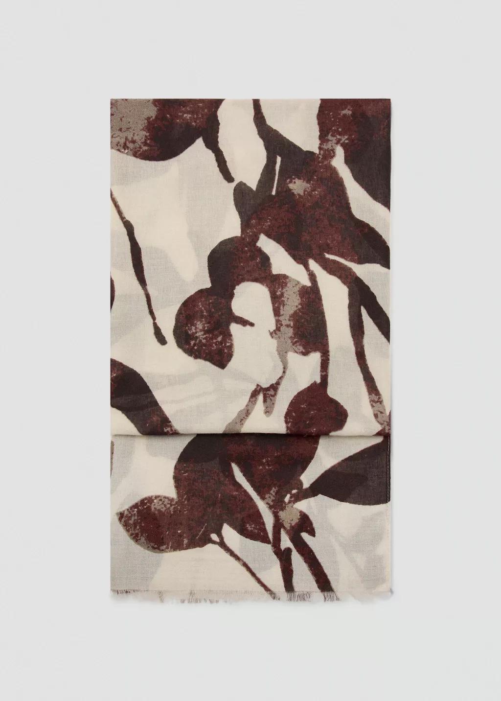 Brown Printed Scarf With Frayed Finishes, Dark Brown, large image number 2