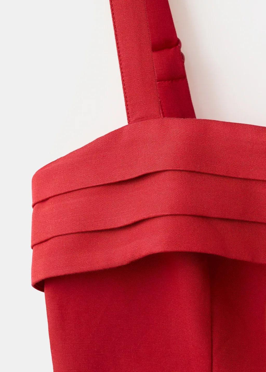 Red Belt Linen Jumpsuit, Red, large image number 2