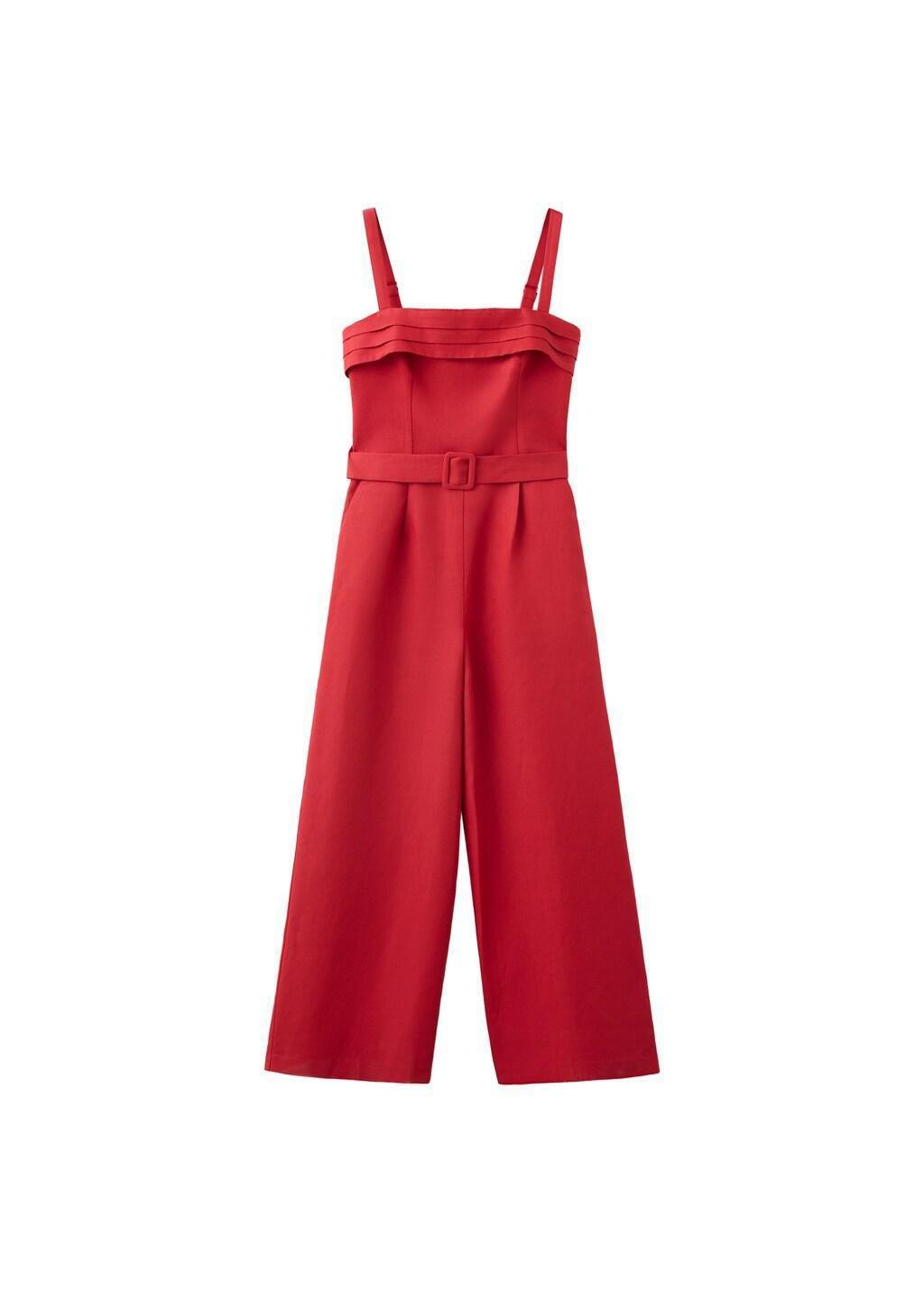 Red Belt Linen Jumpsuit, Red, large image number 3