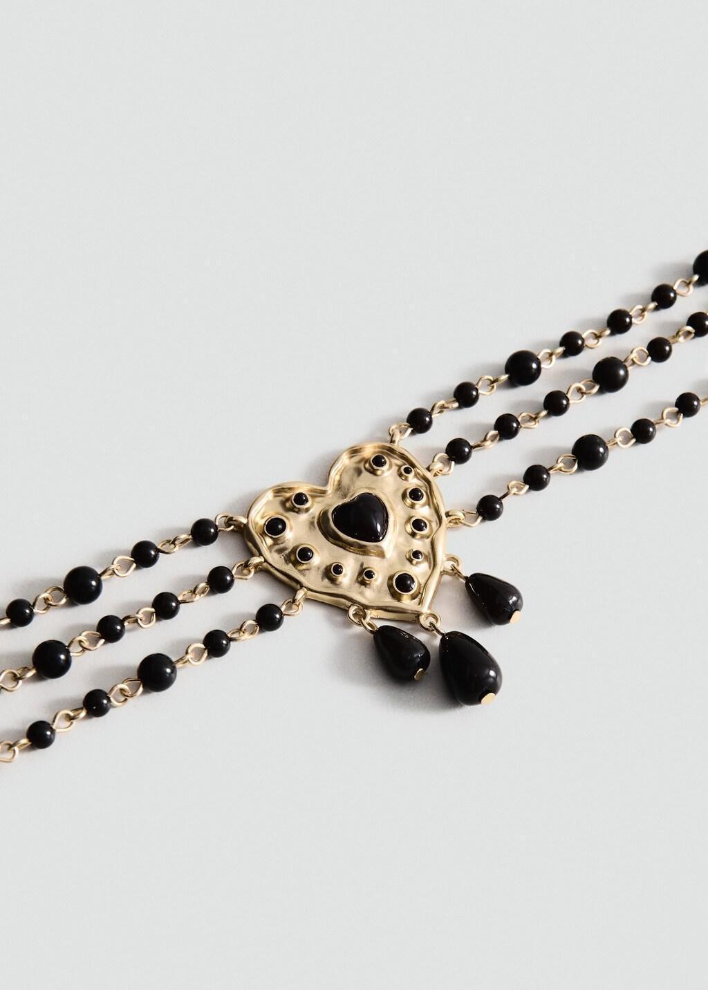 Gold Heart Beaded Necklace, Gold, large image number 0