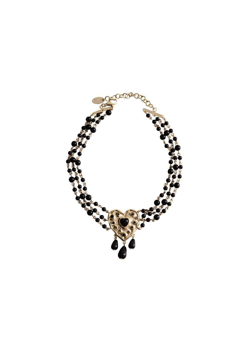 Gold Heart Beaded Necklace, Gold, large image number 2