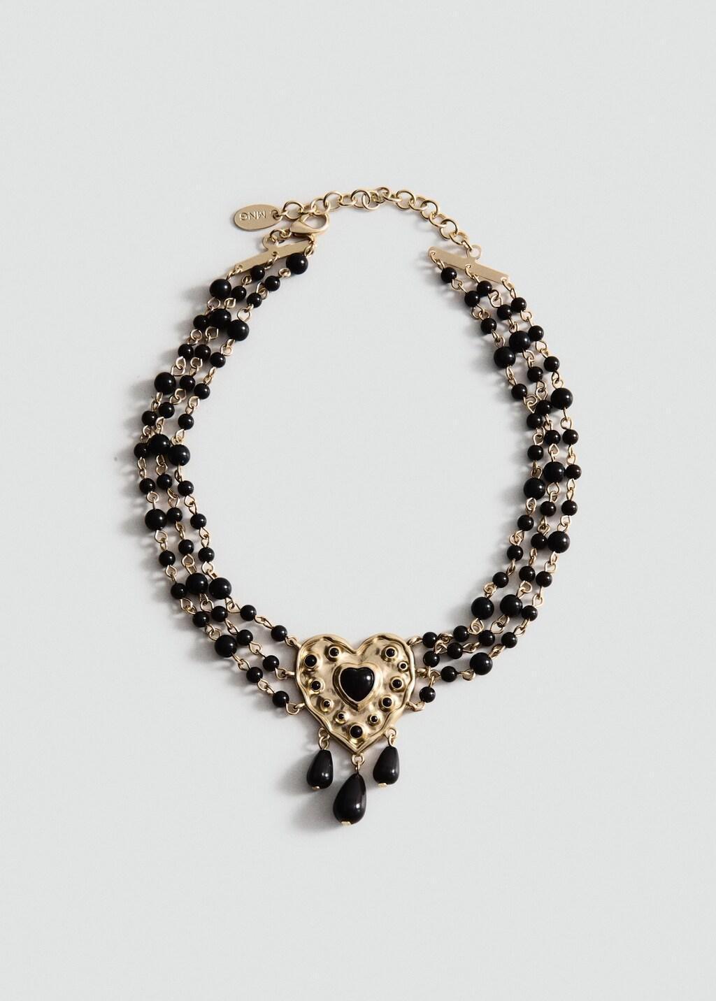 Gold Heart Beaded Necklace, Gold, large image number 3