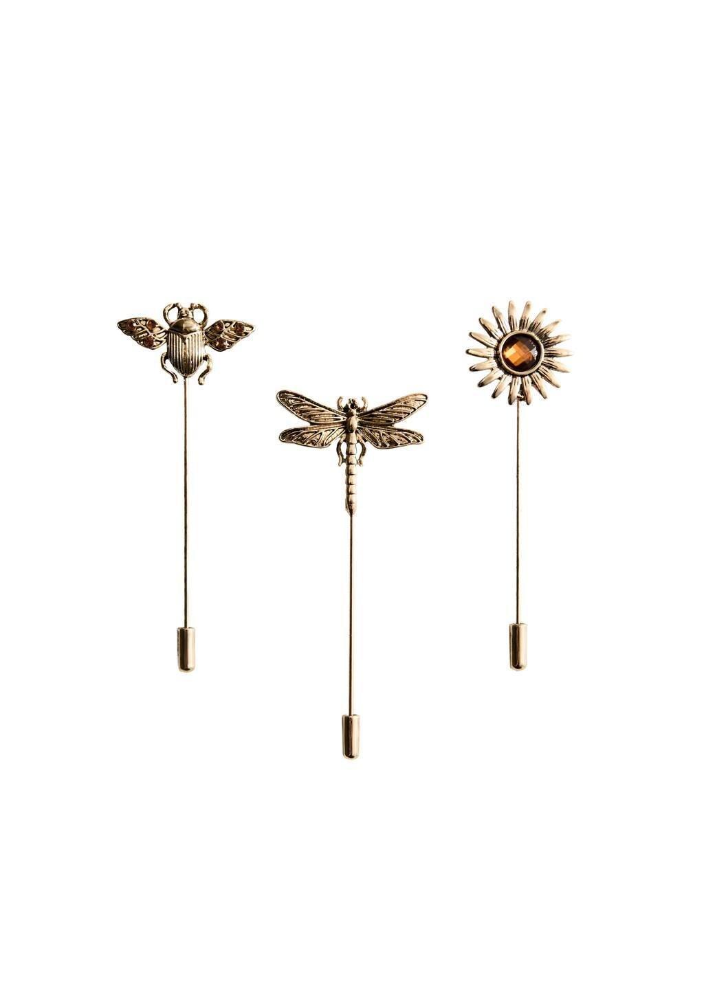 Gold Combined Brooches, Set Of 3, Gold, large image number 2