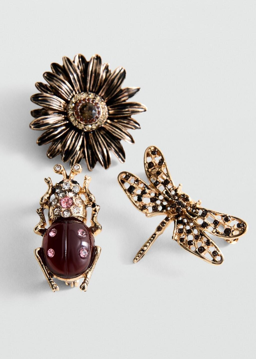 GOLD Set of 3 combined brooches, Gold, medium