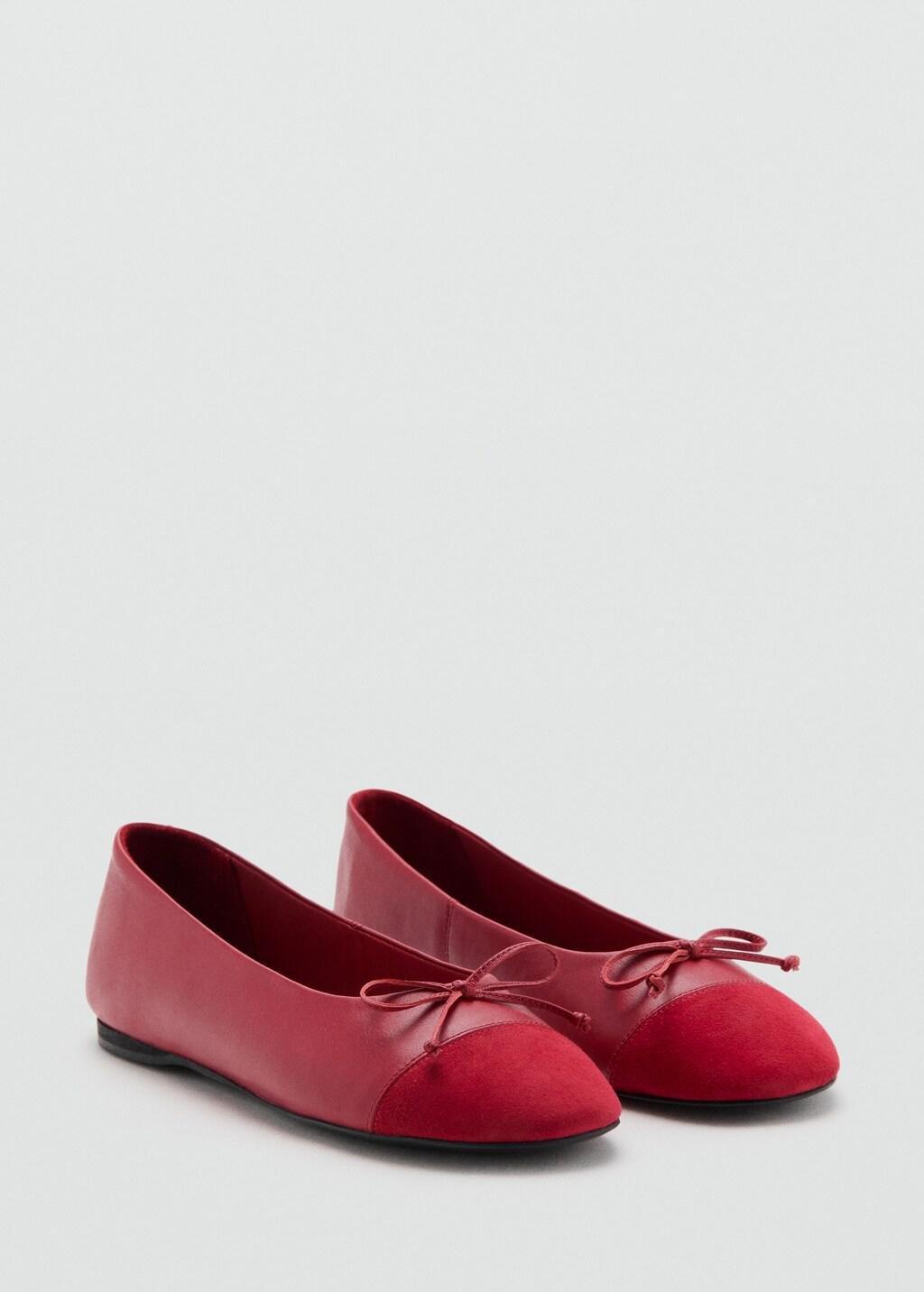 Red Contrast Leather Ballet Flats, Red, large image number 0