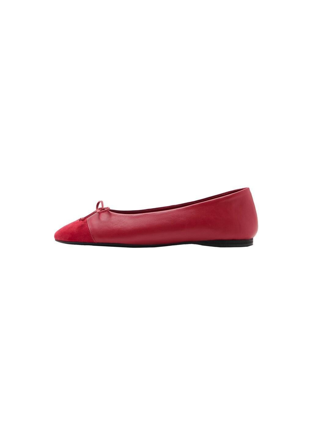 Red Contrast Leather Ballet Flats, Red, large image number 2