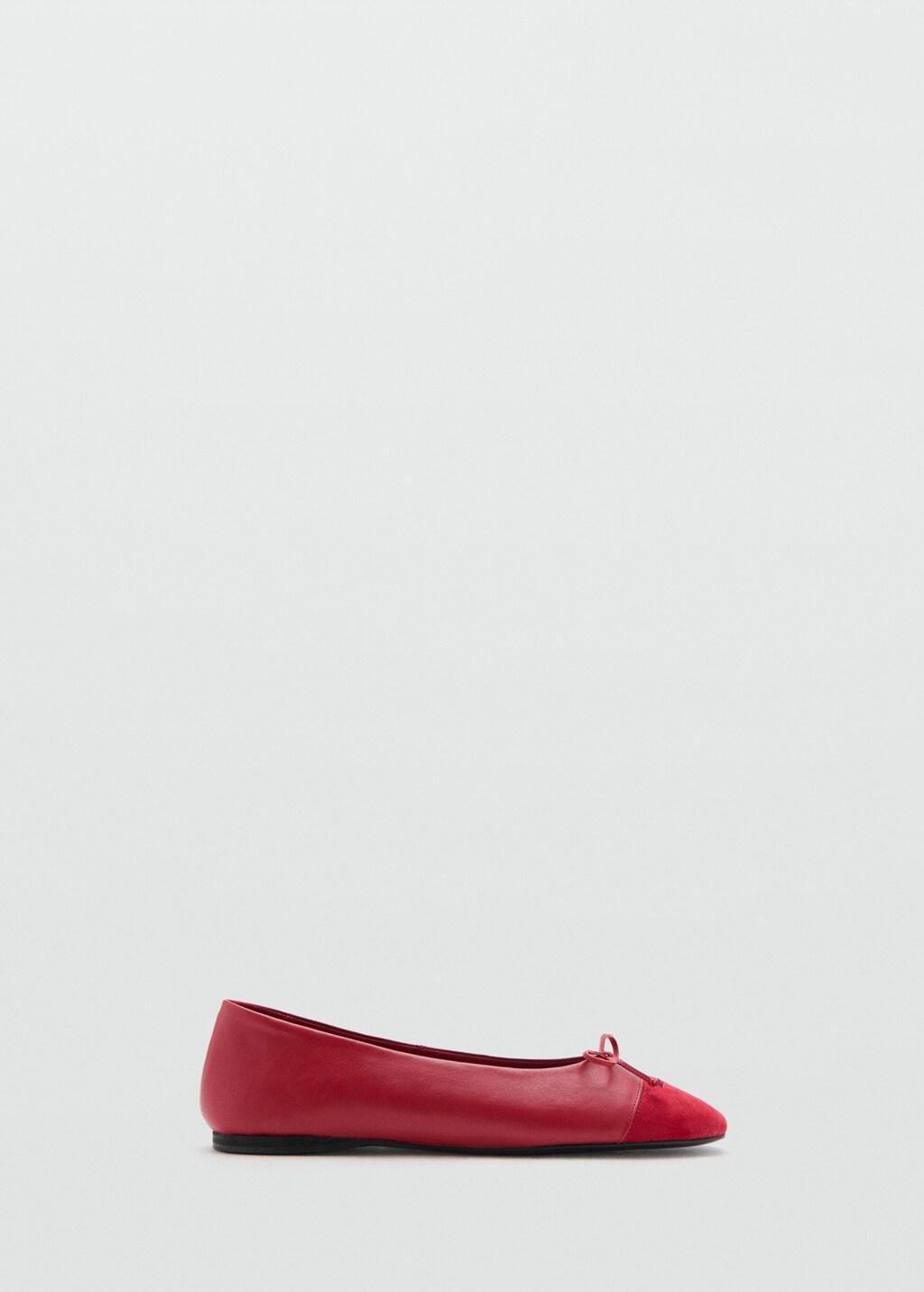 Red Contrast Leather Ballet Flats, Red, large image number 3