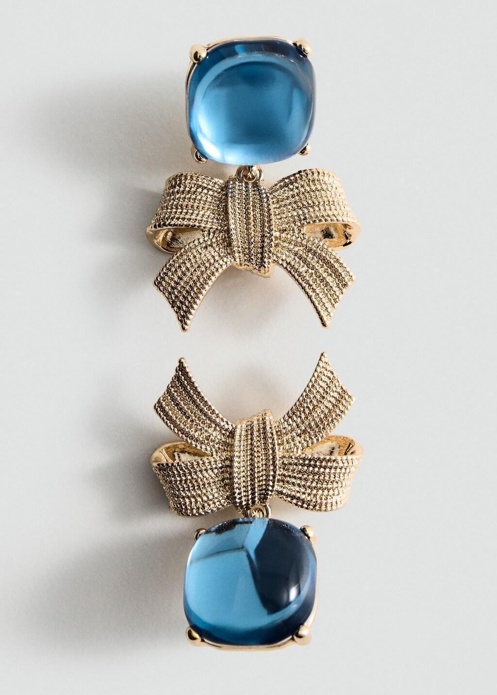 Gold Bow Earrings With Combined Materials, Gold, large image number 0