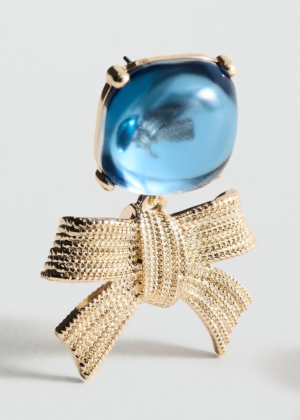Gold Bow Earrings With Combined Materials, Gold, large image number 1