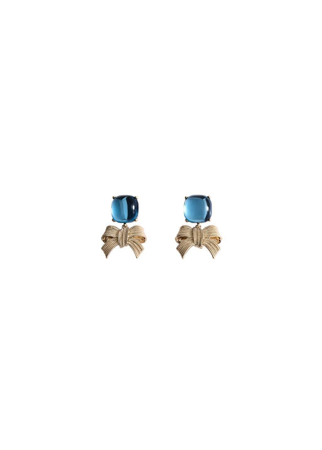 Gold Bow Earrings With Combined Materials, Gold, medium