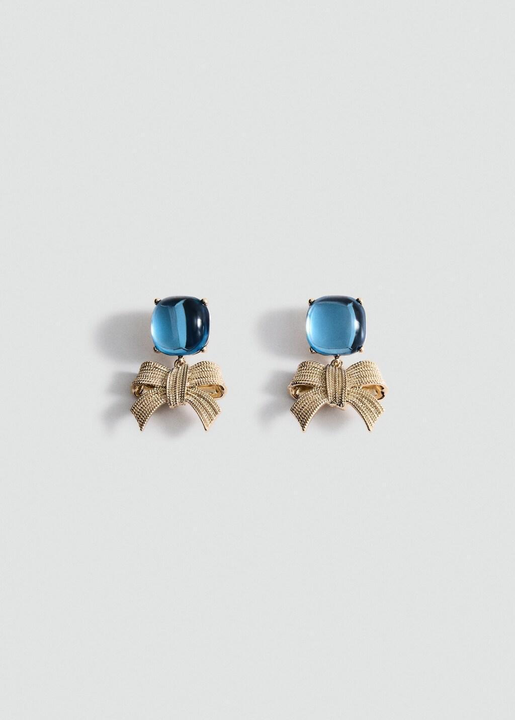 Gold Bow Earrings With Combined Materials, Gold, large image number 3