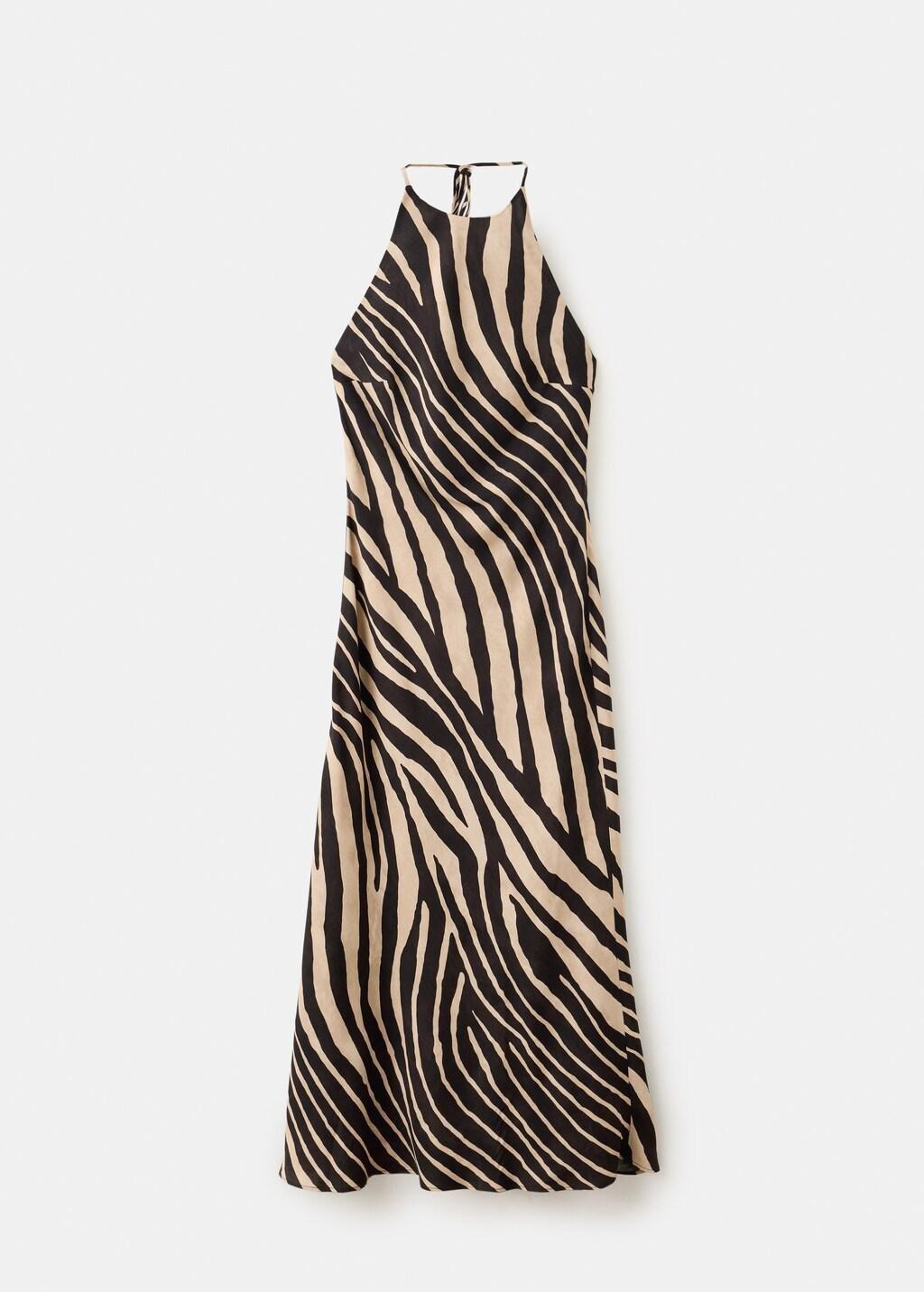 Black Halter Neck Animal Print Dress, Black, large image number 0