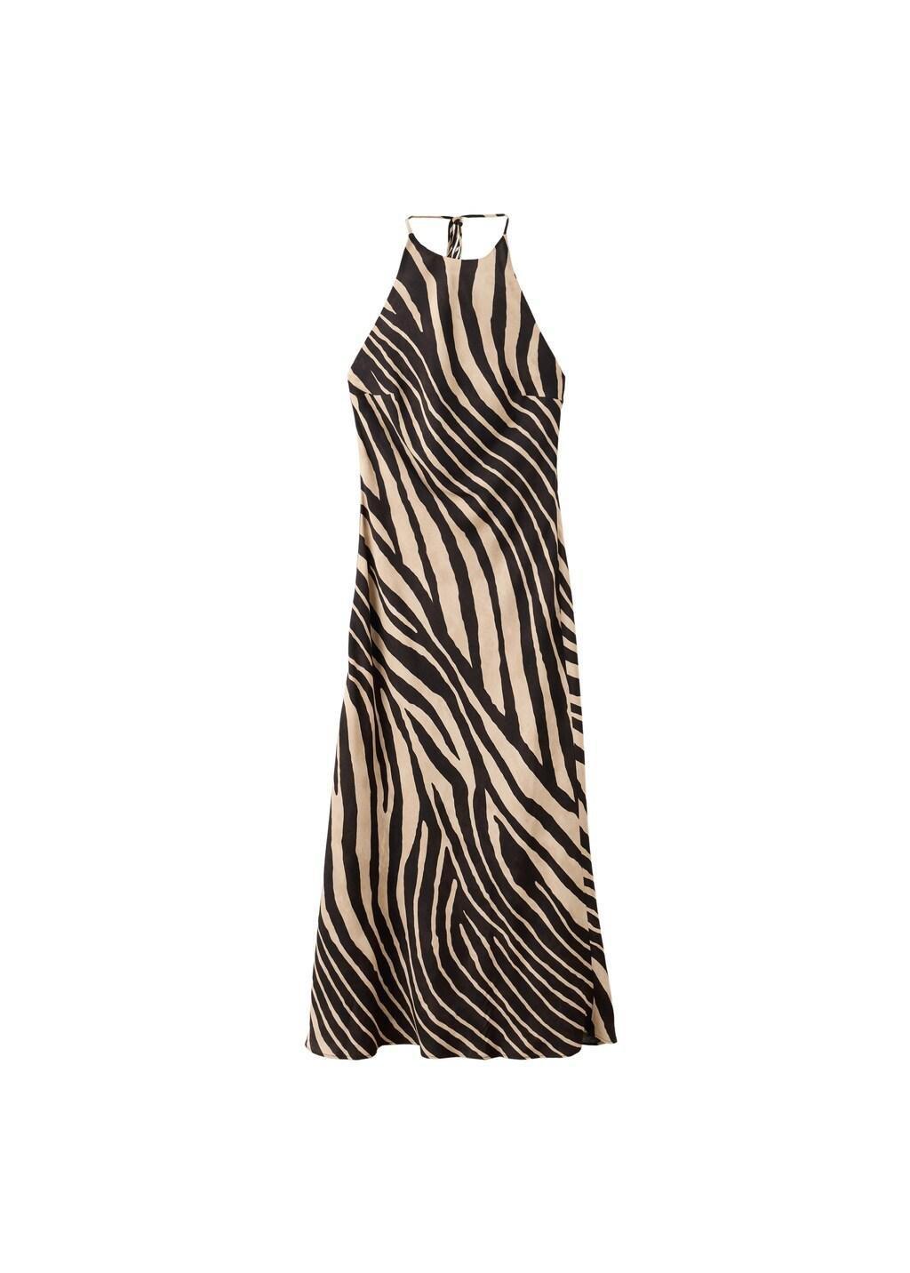 Black Halter Neck Animal Print Dress, Black, large image number 3