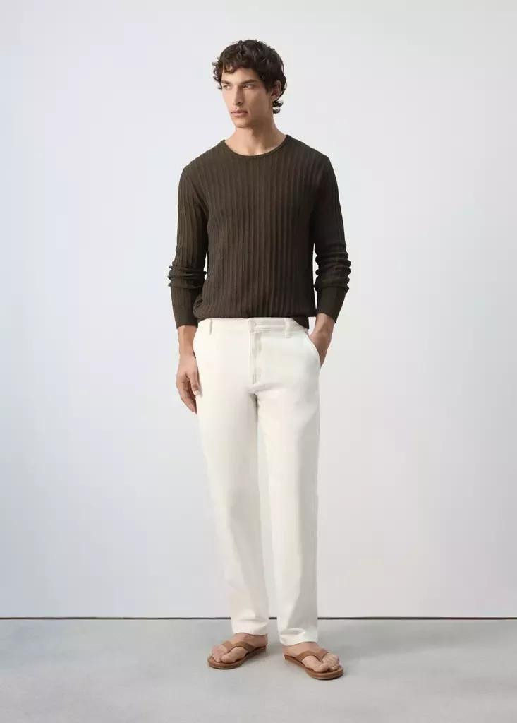 White Relaxed Fit Jeans In A Cotton-Linen Blend, Natural White, large image number 0