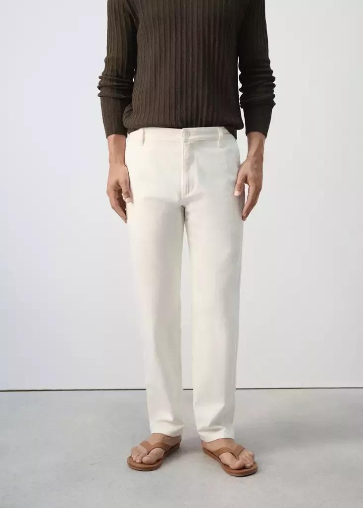 White Relaxed Fit Jeans In A Cotton-Linen Blend, Natural White, large image number 1