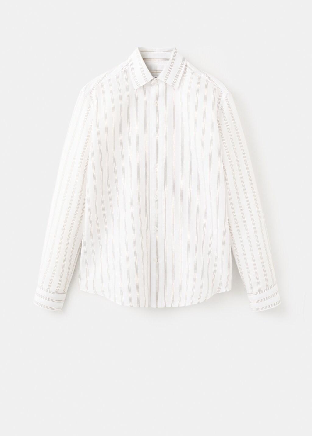 White Linen-Cotton Blend Stripe Shirt, White, medium