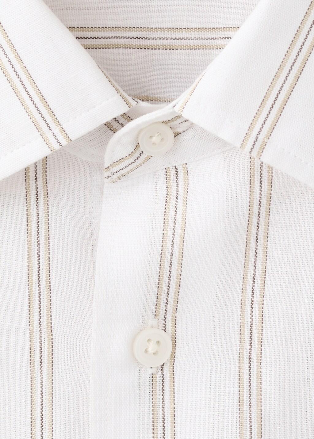 White Linen-Cotton Blend Stripe Shirt, White, large image number 1