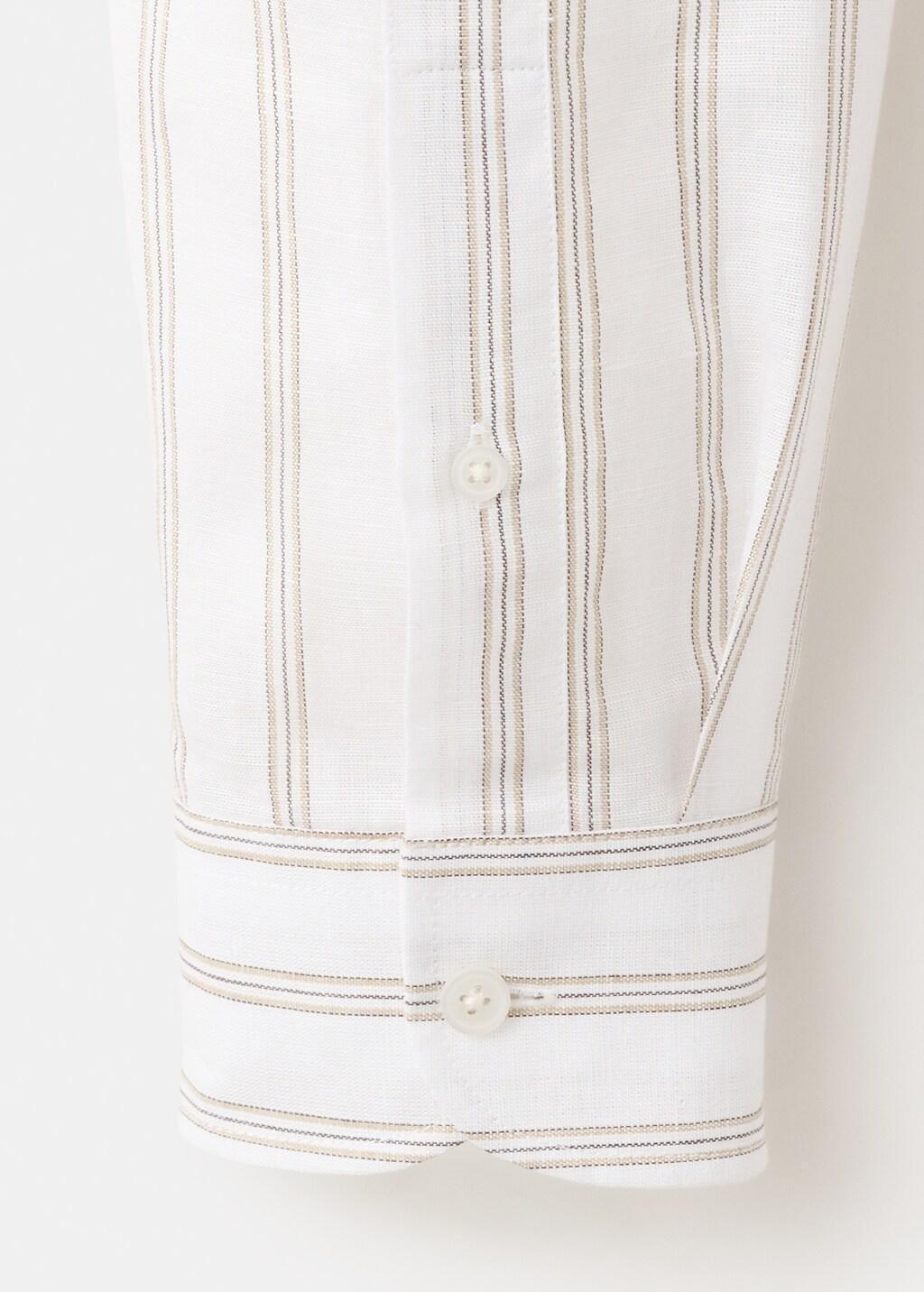 White Linen-Cotton Blend Stripe Shirt, White, medium