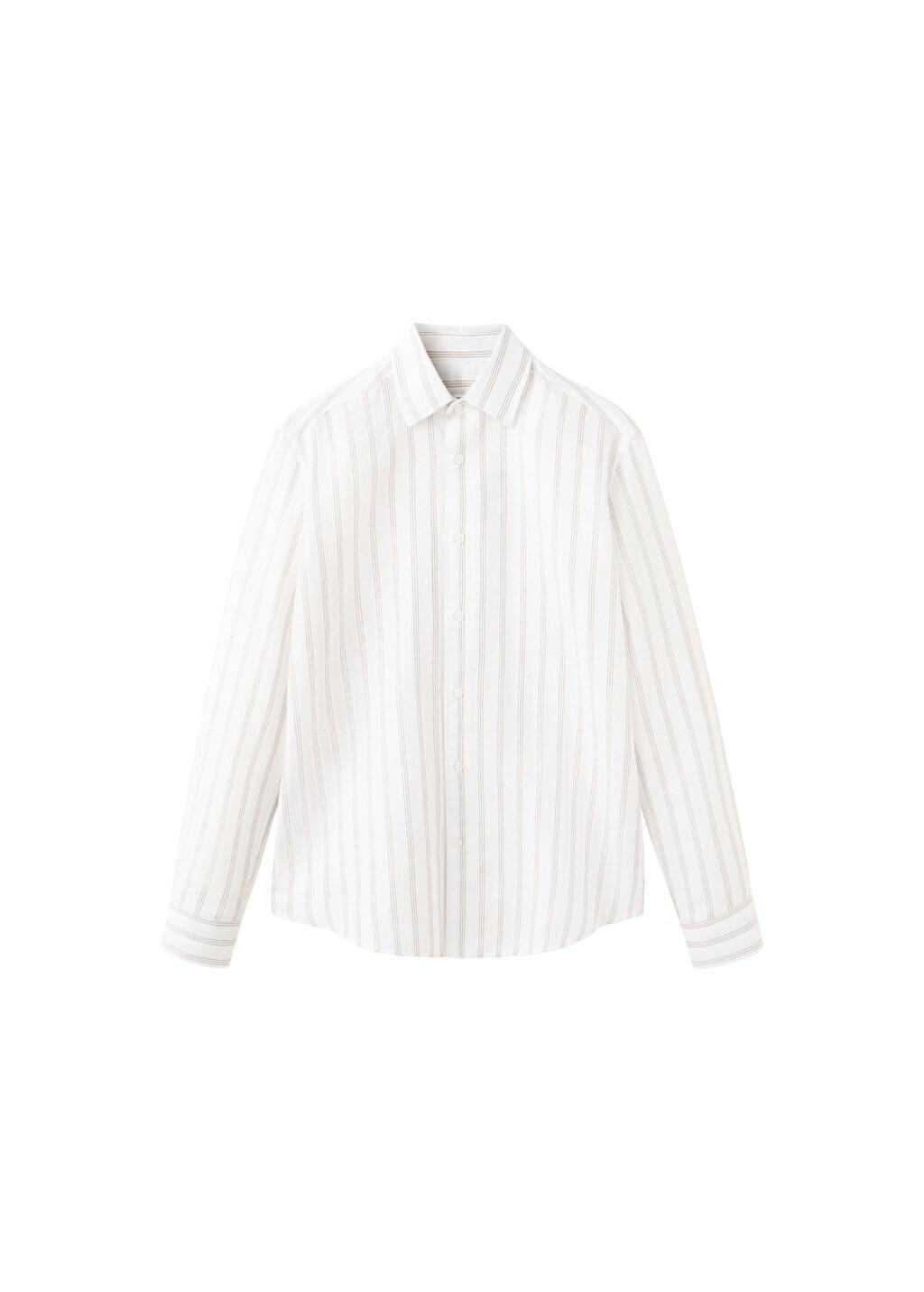 White Linen-Cotton Blend Stripe Shirt, White, large image number 3
