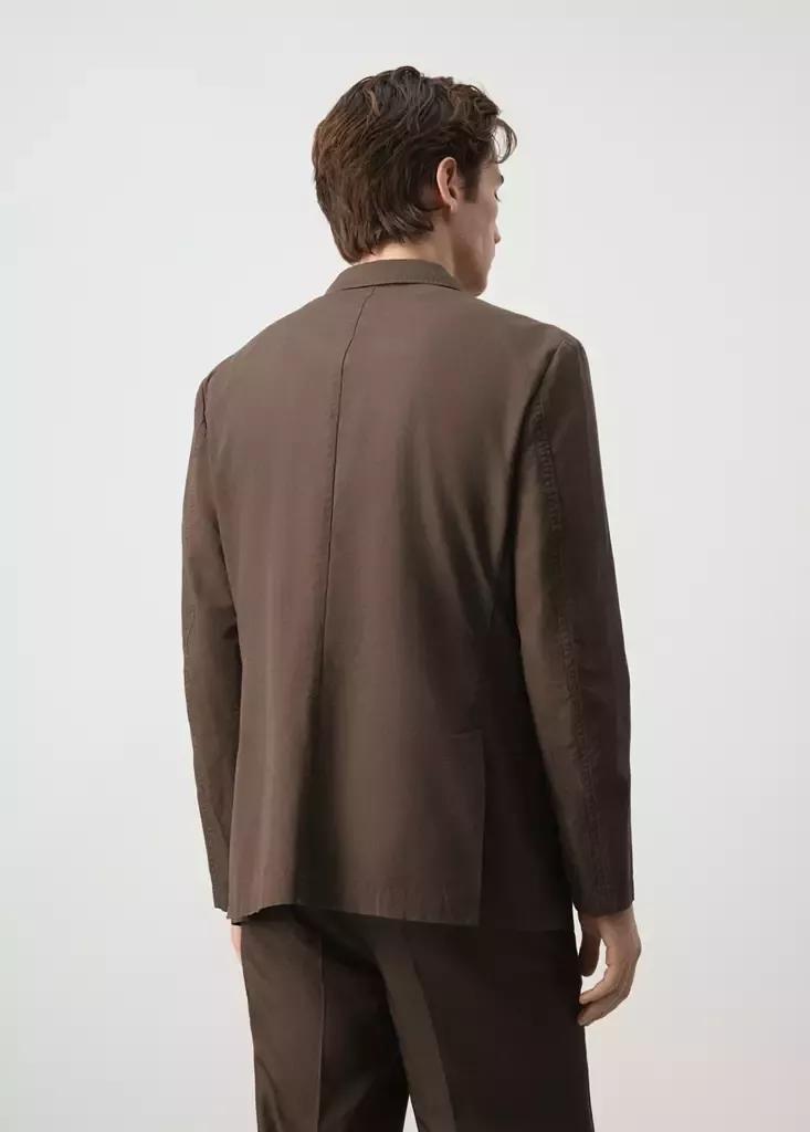 Brown Slim Fit Cotton Lyocell Blend Blazer, Brown, medium