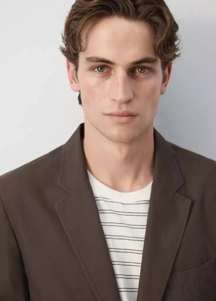 Brown Slim Fit Cotton Lyocell Blend Blazer, Brown, medium