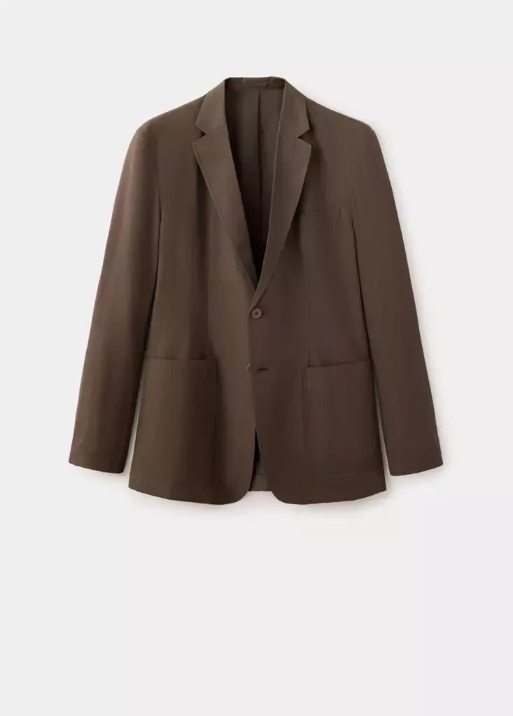 Brown Slim Fit Cotton Lyocell Blend Blazer, Brown, large image number 4