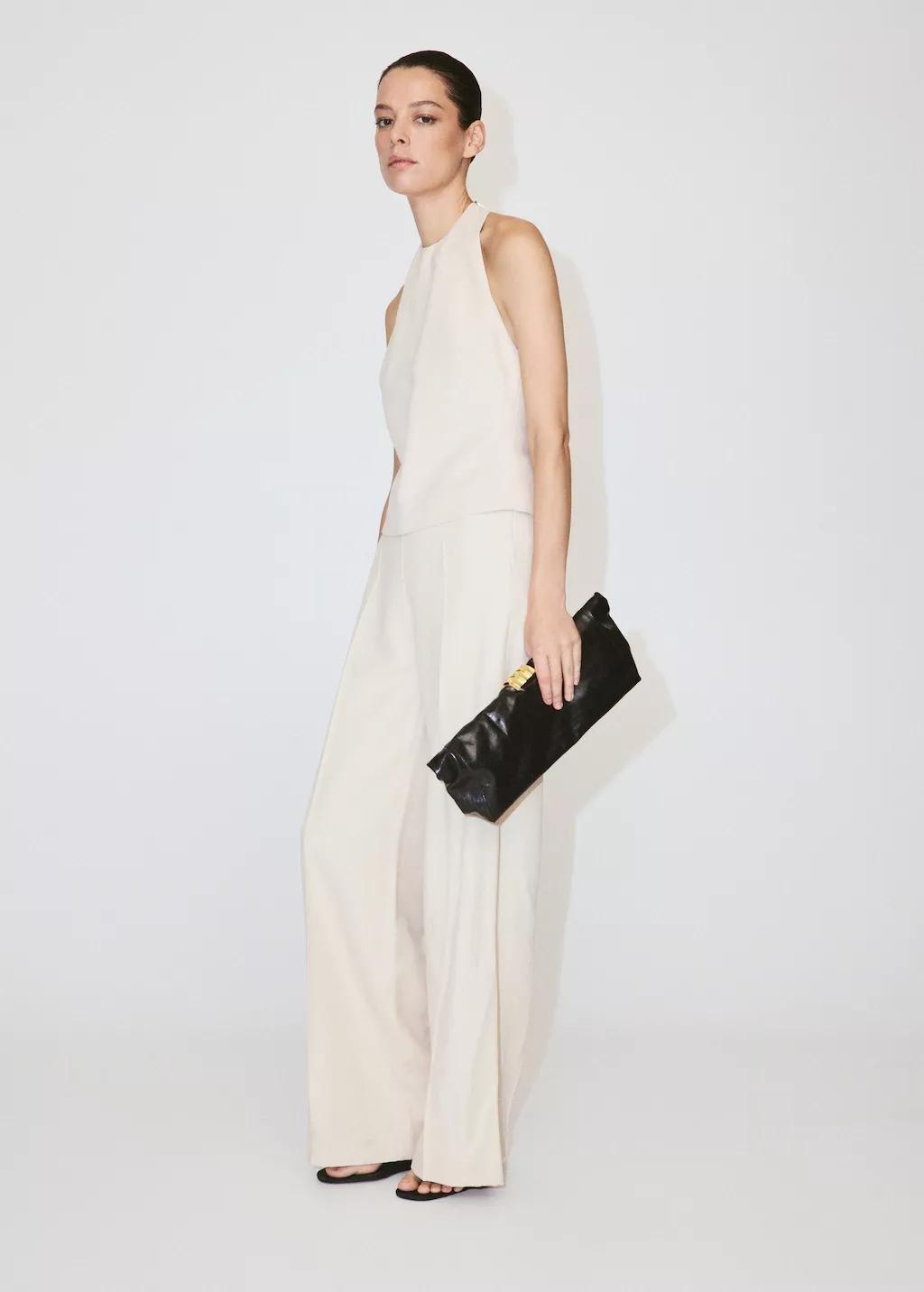 Beige Halter Jumpsuit With Contrasting Details, Light Beige, large image number 0