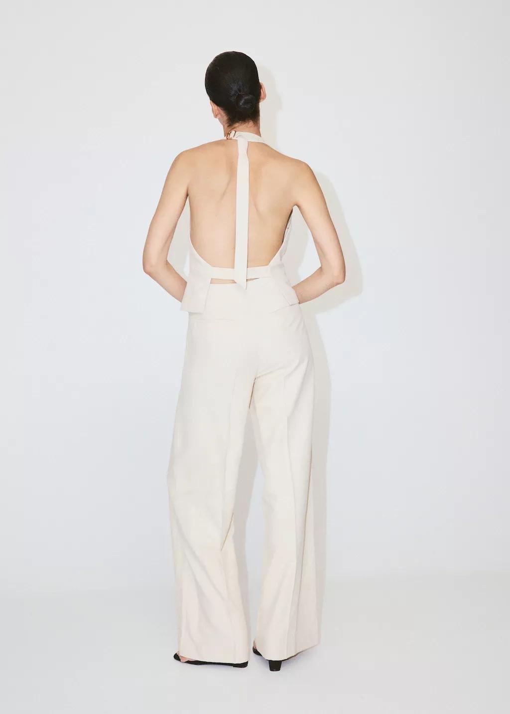 Beige Halter Jumpsuit With Contrasting Details, Light Beige, large image number 2