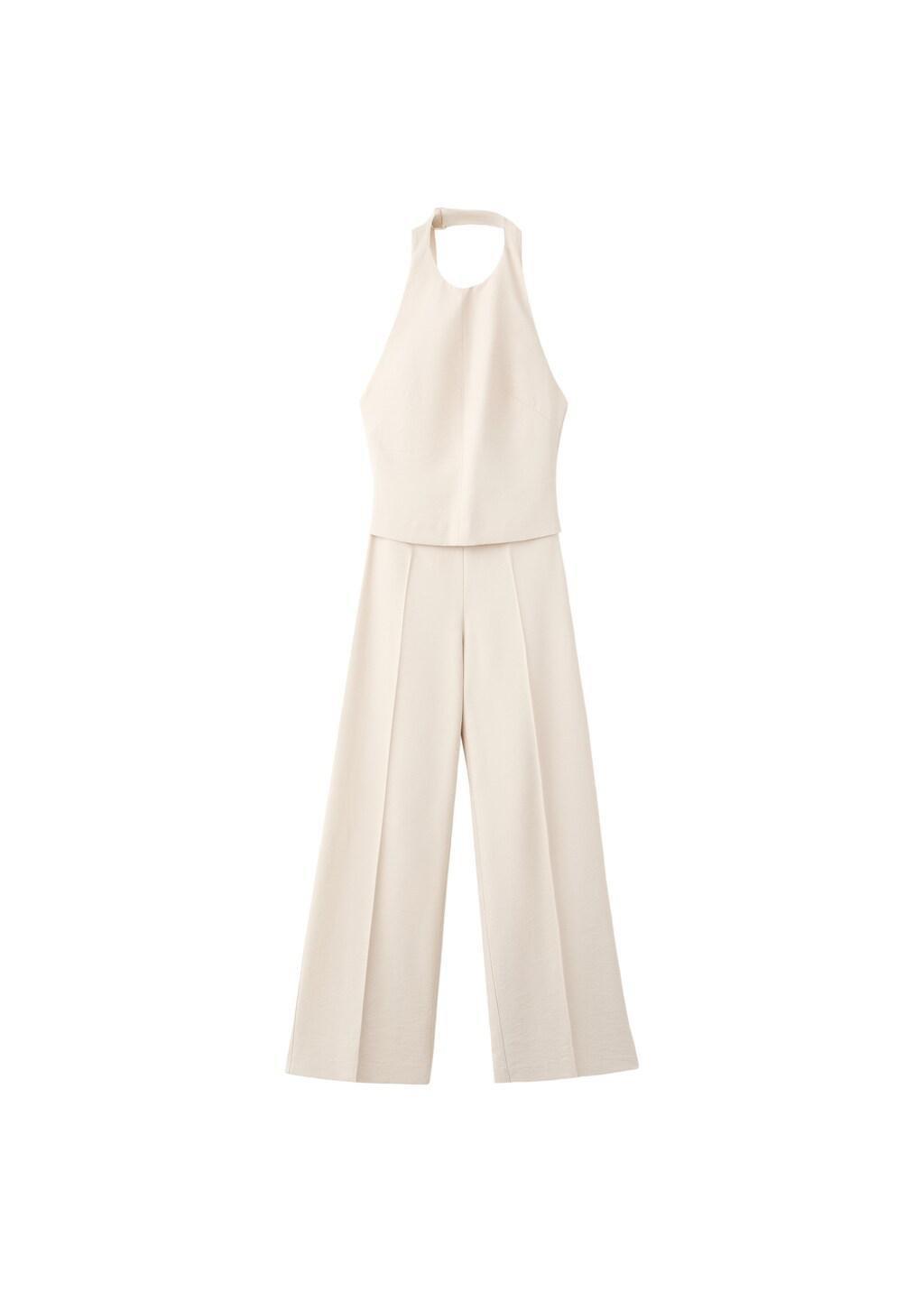 Beige Halter Jumpsuit With Contrasting Details, Light Beige, large image number 6