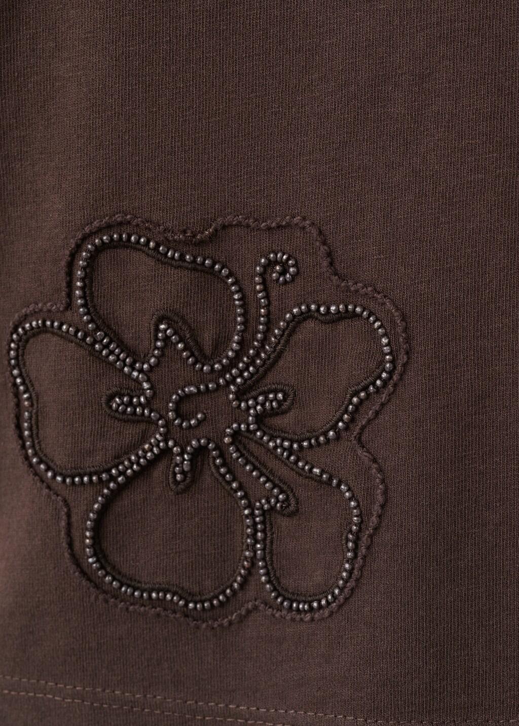 BROWN Cotton T-shirt with floral embroideries, Brown, large image number 3