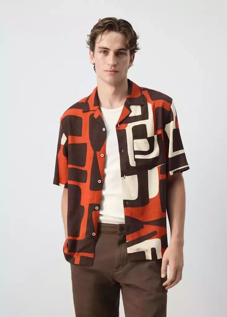 ORANGE Printed bowling shirt, Medium Orange, large image number 1