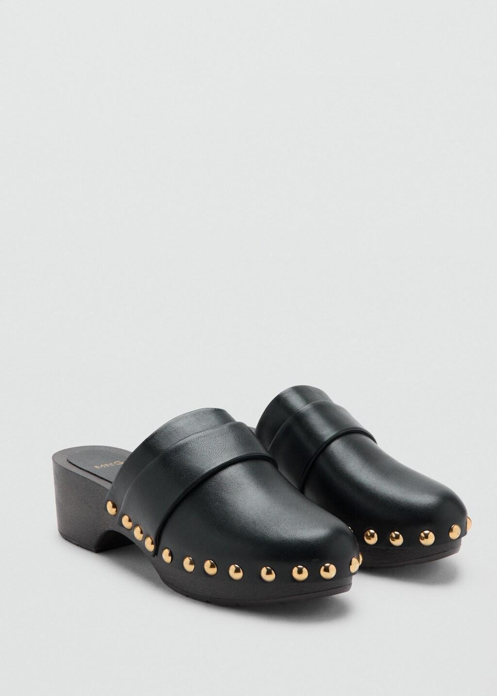 Black Studded Leather Clog, Black, large image number 0