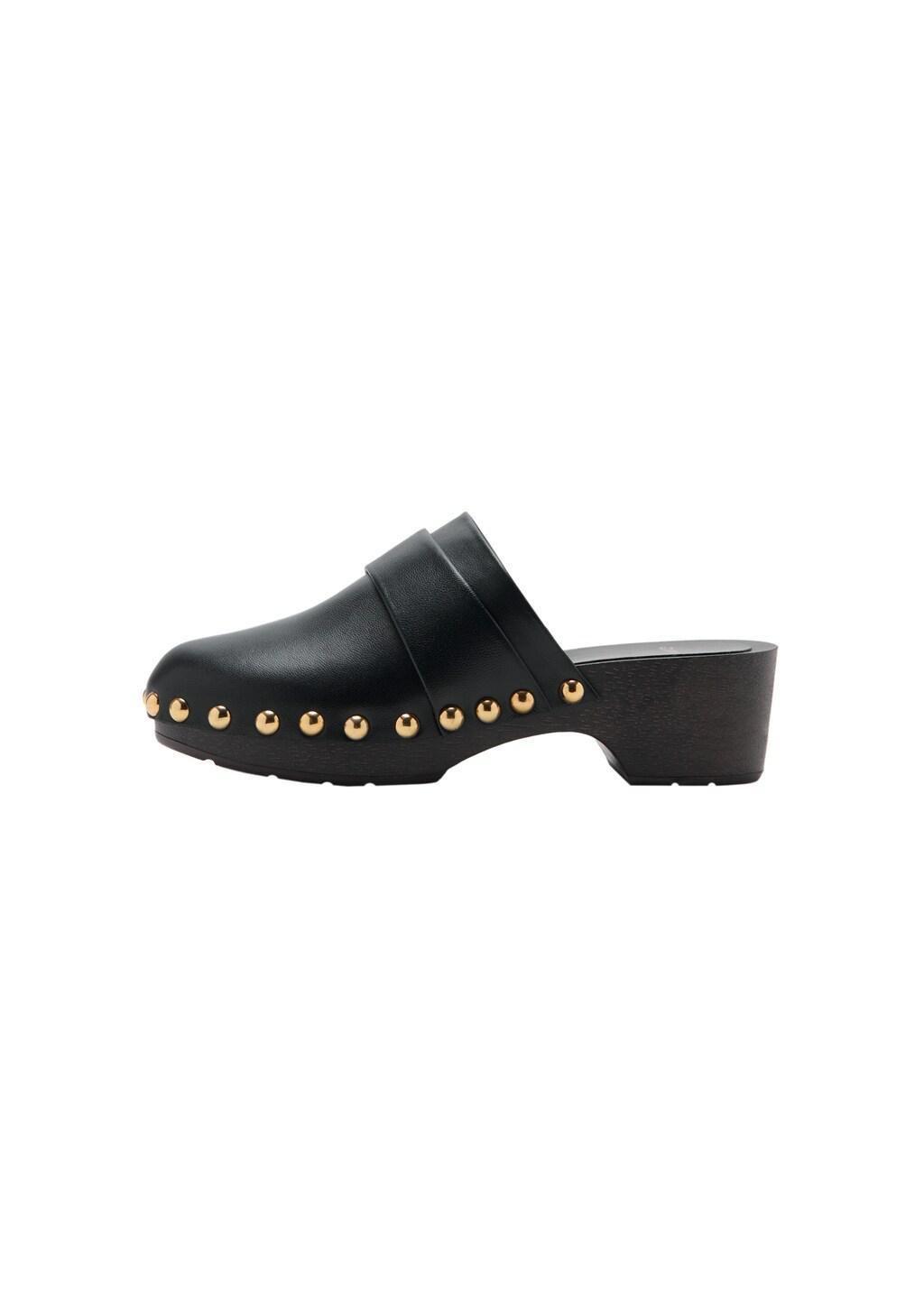 Black Studded Leather Clog, Black, large image number 2