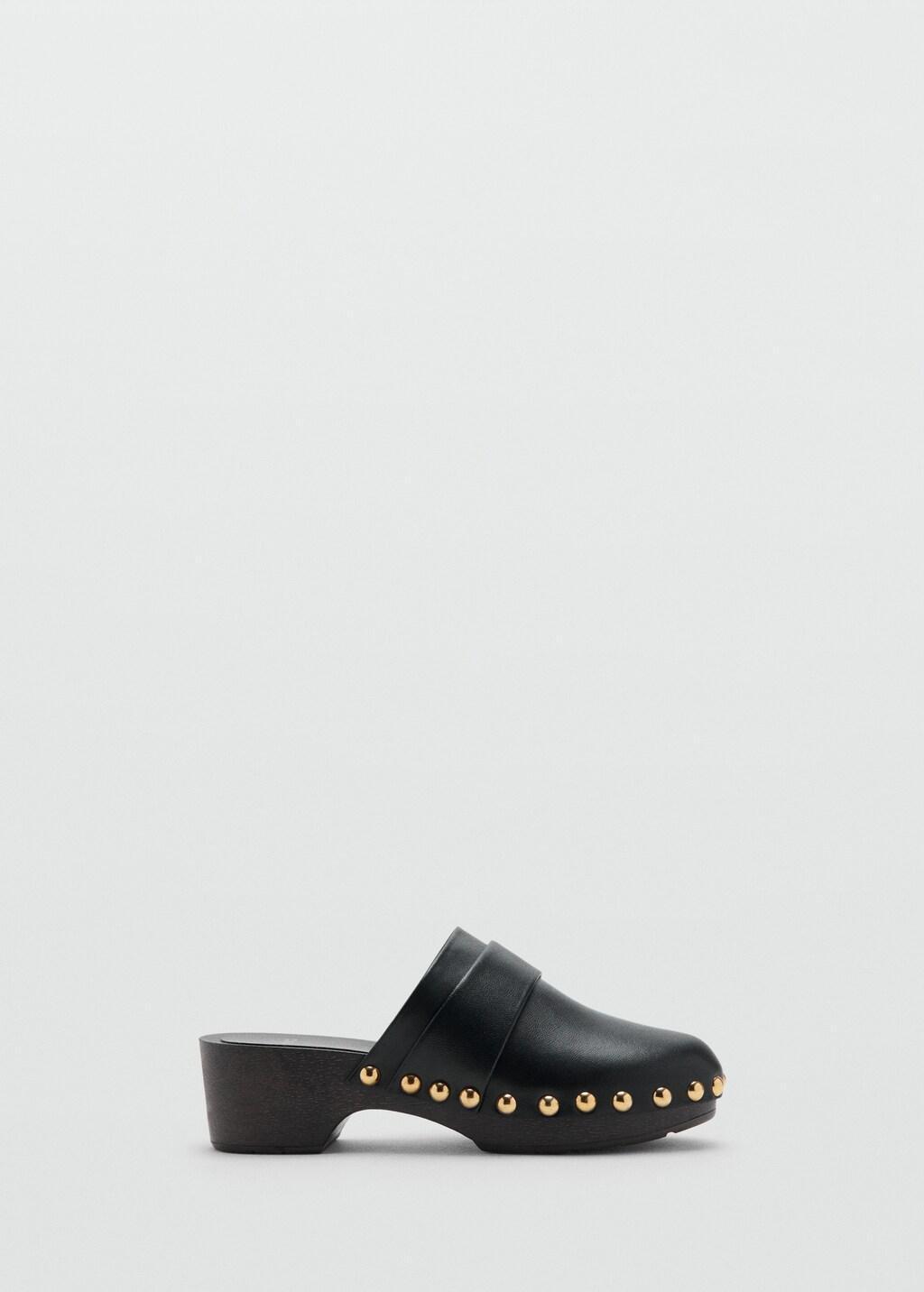 Black Studded Leather Clog, Black, large image number 3