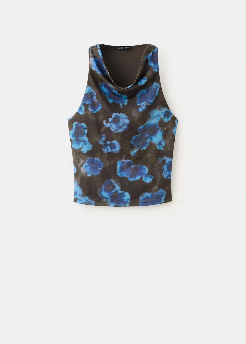 Brown Floral Print Top, Brown, medium