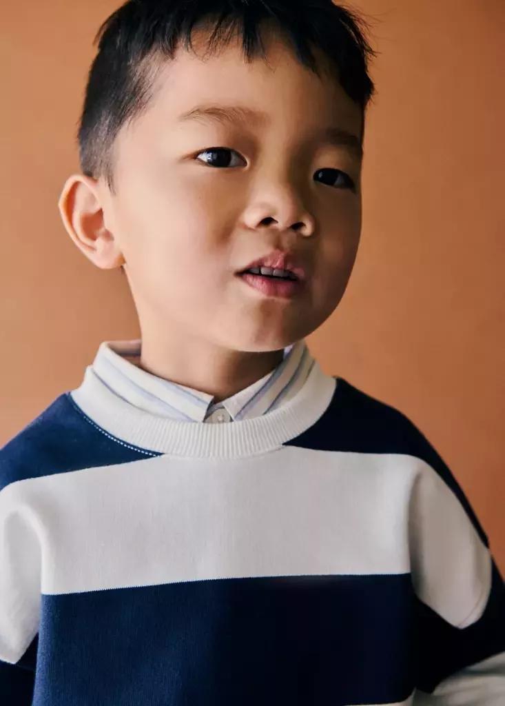 White Relaxed Fit Striped Sweatshirt, Baby Boy, White, large image number 2